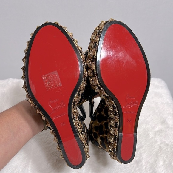Christian Louboutin Nappa Leopard Pira Ryad 110 Wedge Sandal Black Marron 35 - Picture 10 of 13